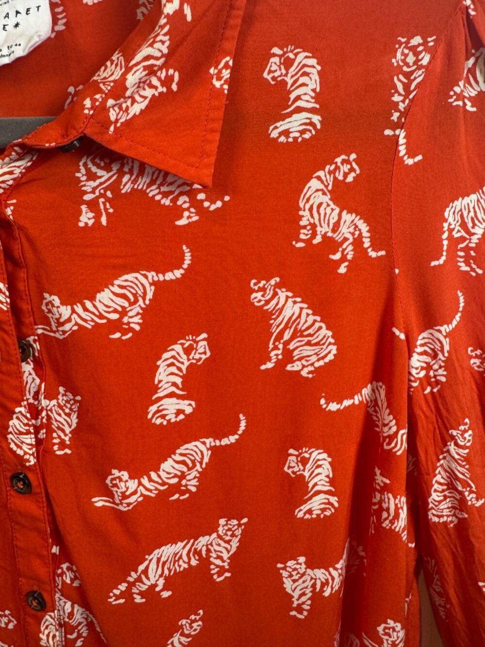 Vibrant Anthropologie Margaret Jeane Tiger Print Tie Cuff Blouse Top Size 12 - Picture 3 of 9